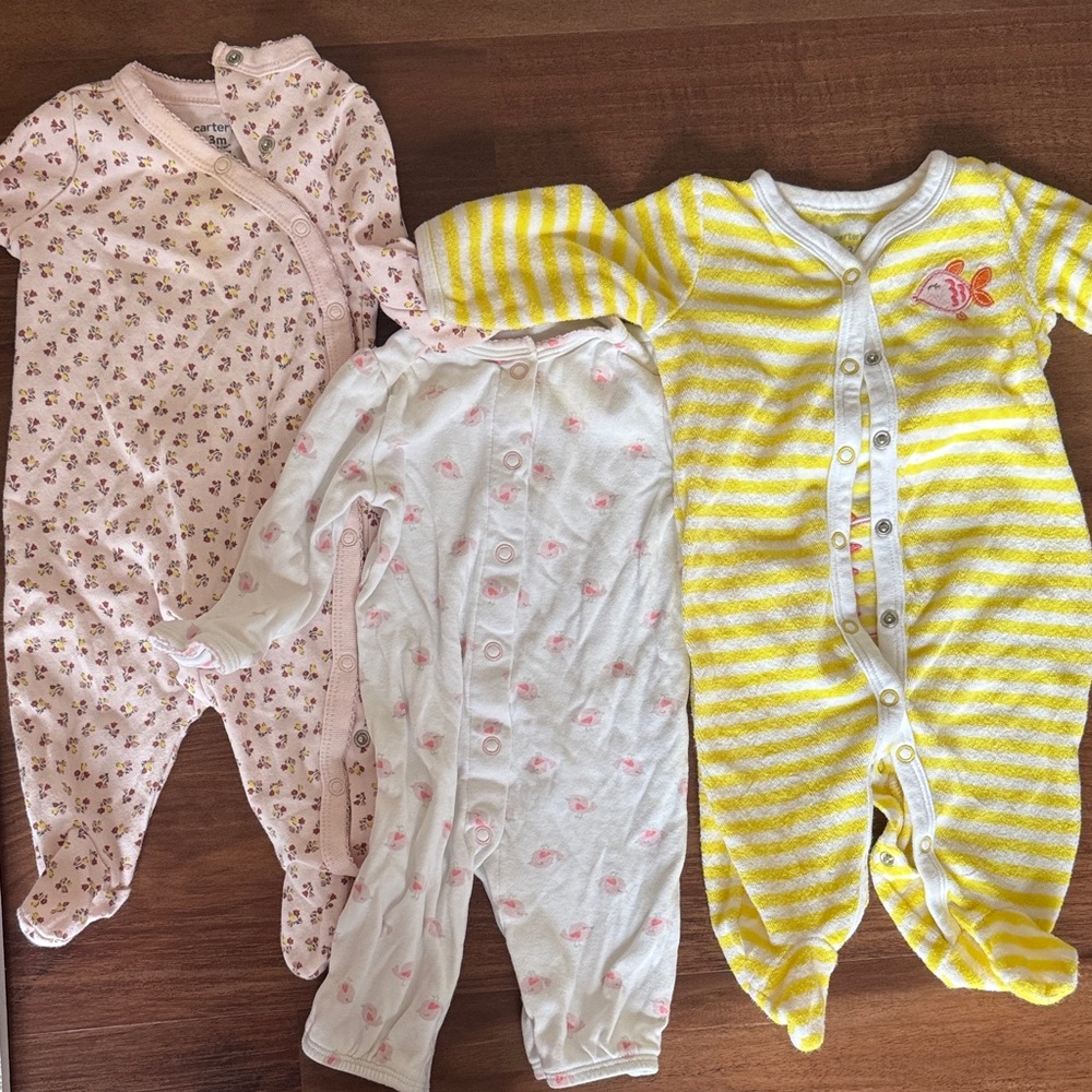 Bundle-Carter's Yellow Striped and Pink Floral Footies Set